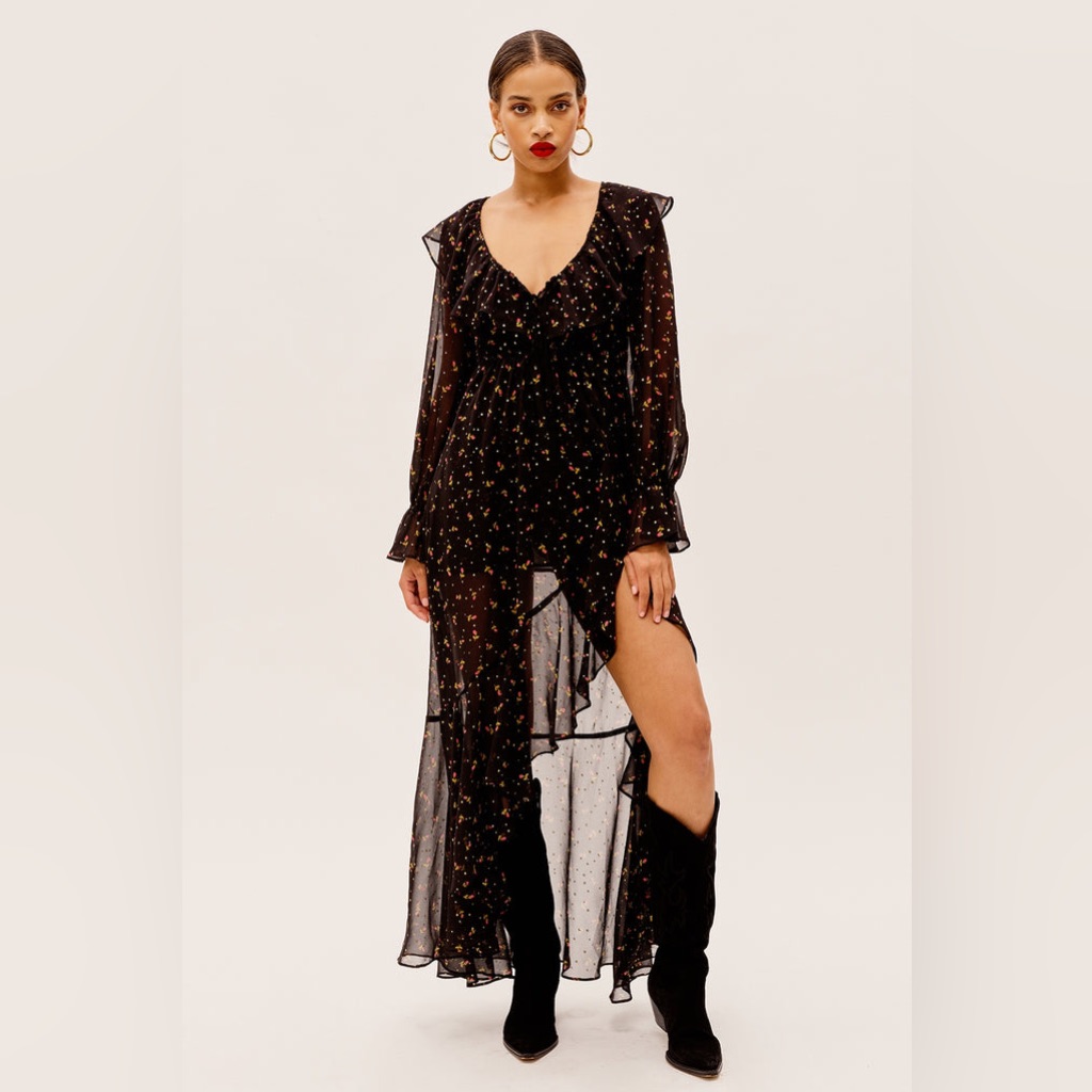 For Love & Lemons New Juliana Maxi Dress Size L Floral Sheer